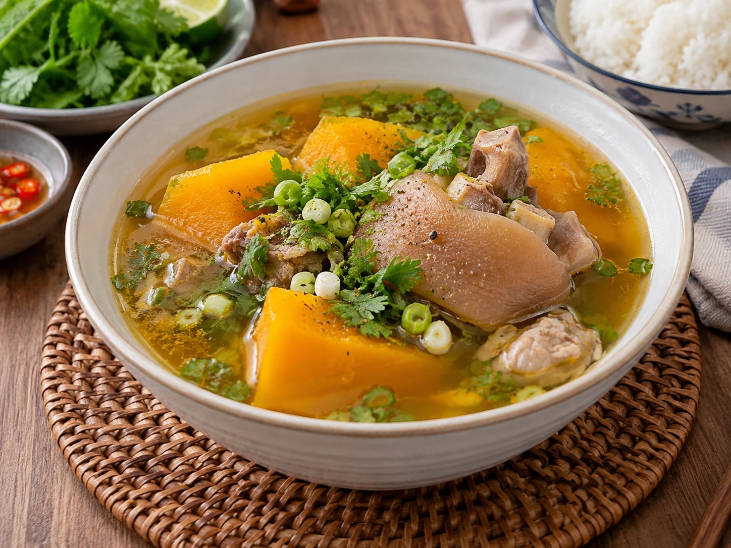 Vietnamesische Kürbissuppe mit Schweinshaxe – Canh bí đỏ giò heo