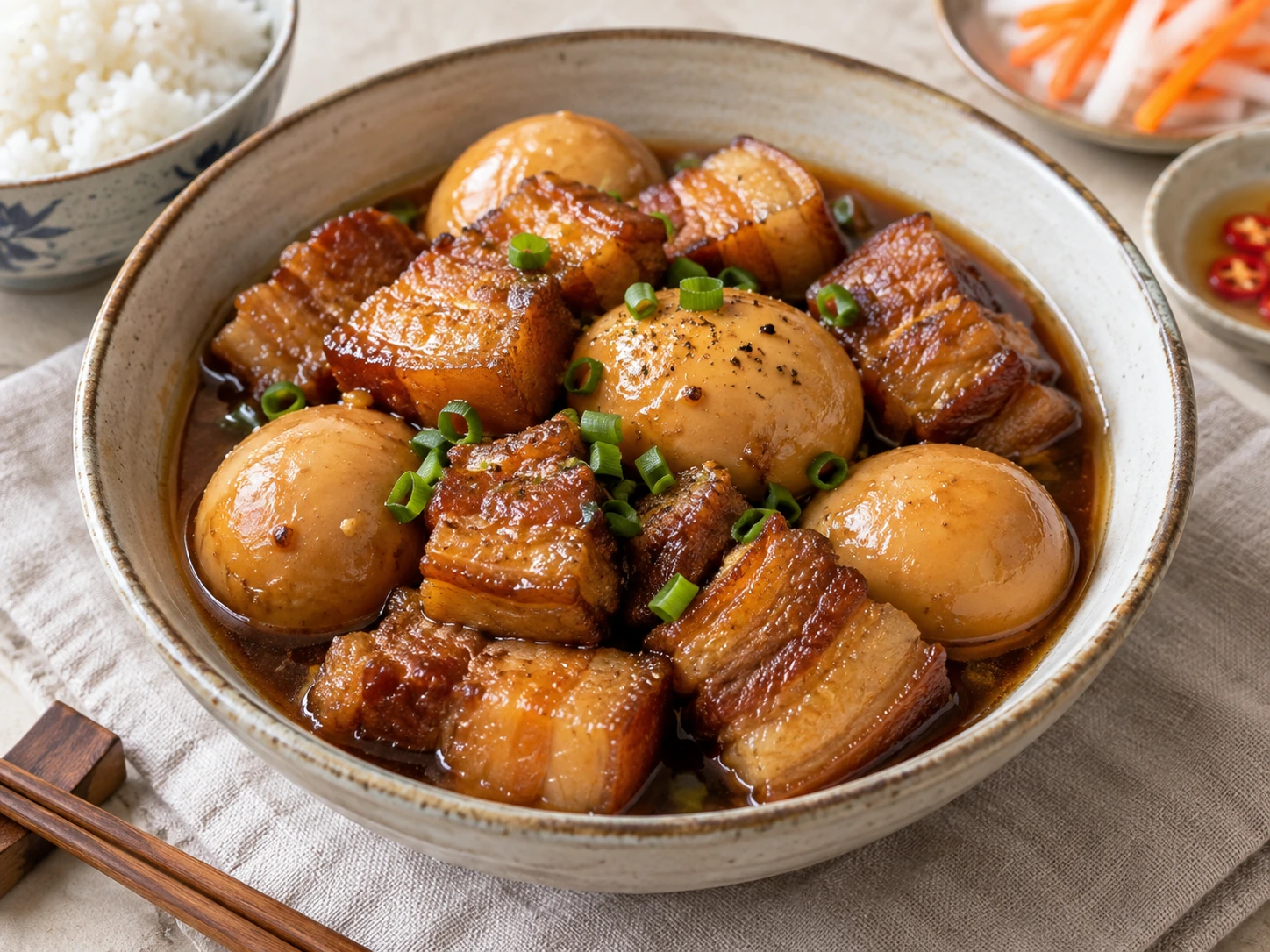 Thịt kho trứng – vietnamesischer Schweinebauch mit Ei und Kokoswasser